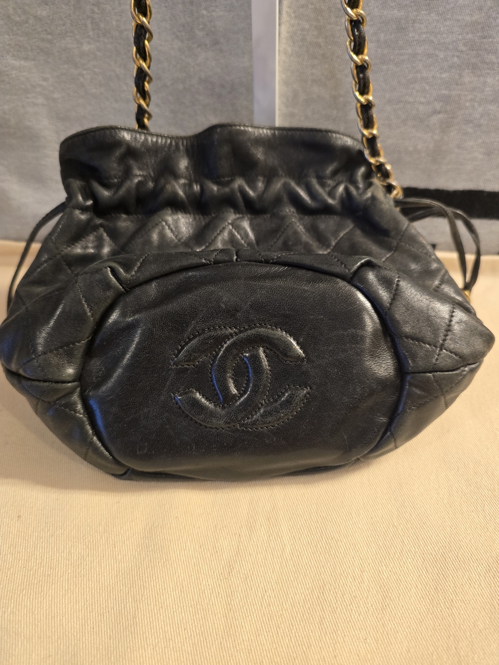 CHANEL Black Quilted Drawstring Crossbody Bucket Bag - Picture 7 of 12